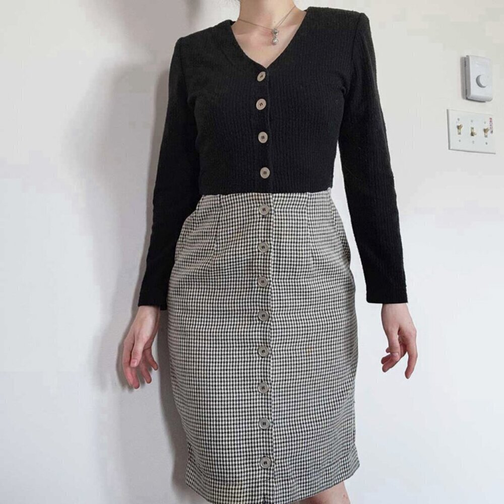 Vintage 90s black & grey houndstooth teacher secretary dress - Picture 4 of 15